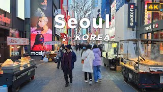 4K Прогулка по Корее, Сеул - район магазинов и уличной еды Мёндон