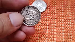 Australian Shilling 1943 SILVER coin and US Quarter Dollar LIBERTY coin 1791-2001 (For-Sale)
