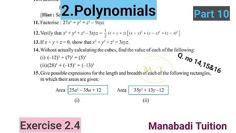 9th class maths |Chapter 2|👩‍🏫Polynomials|💁‍♂️Exercise 2.4| Q no 14,15&16 |part 10