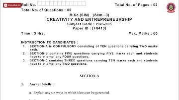 MSC SIM 3RD SEM CREATIVITY AND ENTREPRENEURSHIP F DEC 2018 | PTU