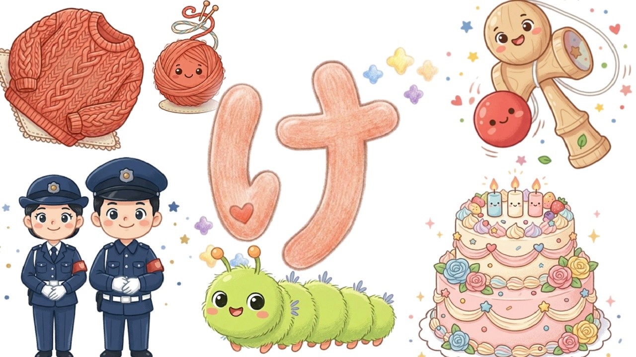【け】がつくもの☆ ひらがな 幼児向け 知育 お勉強 子ども向け 国語 日本語 Hiragana Aiueo Japanese