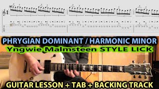 Malmsteen Neoclassical Syle GUITAR LICK Lesson | HARMONIC MINOR | LESSON + TABS + BACKING TRACK |