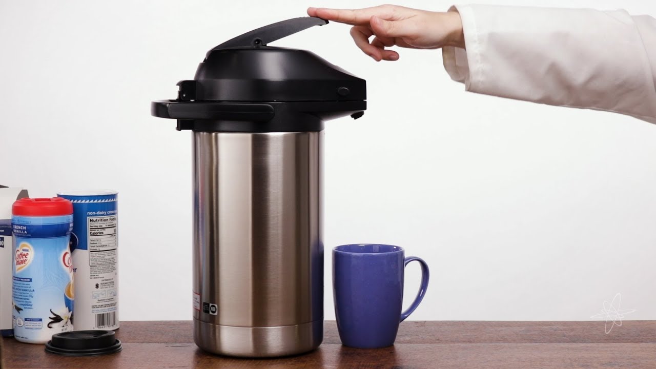 Air pot Coffee Dispenser w Pump Insulated Stainless Steel Coffee Carafe 85  OZ