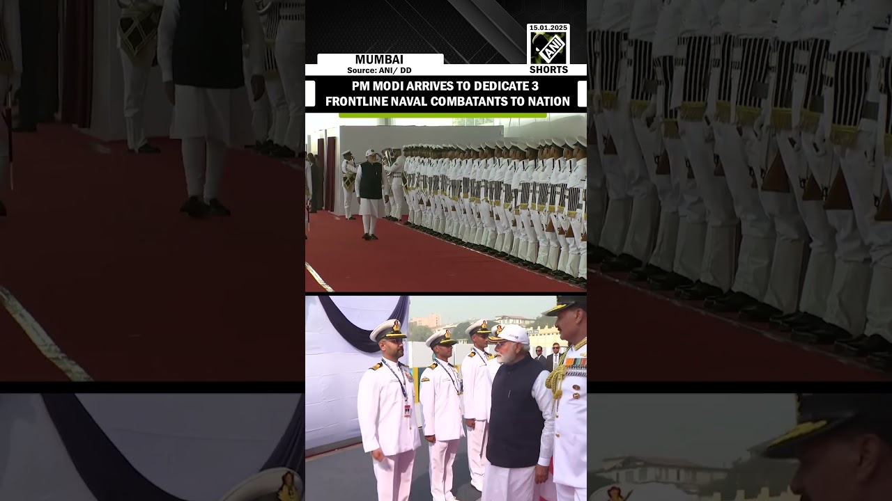 Mumbai: PM Modi arrives to dedicate 3 frontline naval combatants to nation at the Naval Dockyard