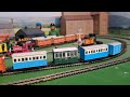 Bachmann Rheneas Pulling green , 2 blue coaches and blue box van