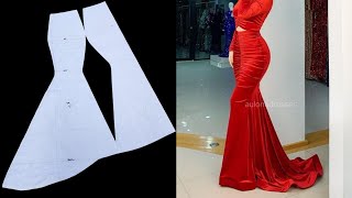 HOW TO CUT A MERMAID SKIRT WITH CUT TOGETHER TRAIN | MERMAID GOWN WITH TAIL| LET US DRAFT