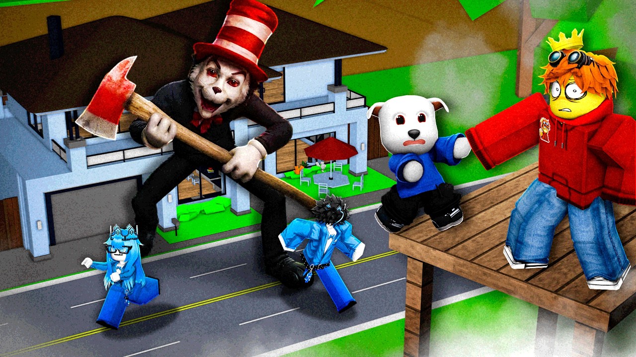 CONSTRUIMOS una BASE EN EL CIELO para ESCAPAR de el GATO CON SOMBRERO en BROOKHAVEN 😨🏡 | Roblox