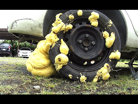 What will happen if you fill the wheel construction foam, Emergency fix a  flat tire by yourself 