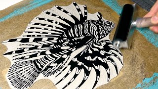 [그림/판화] 쏠배감펭속 Lionfish illustration / Linocut / Printmaking