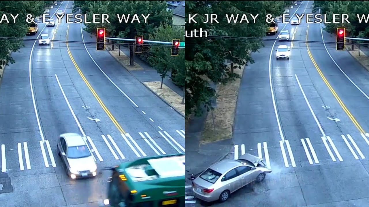 Seattle: Bad Driver Runs Red Light & T-Bones Transit Bus - YouTube
