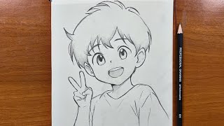 Easy anime sketch | How to draw cute anime boy step-by-step