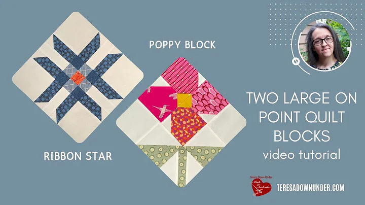 Two large blocks on point: Poppy and Ribbon star quilt blocks