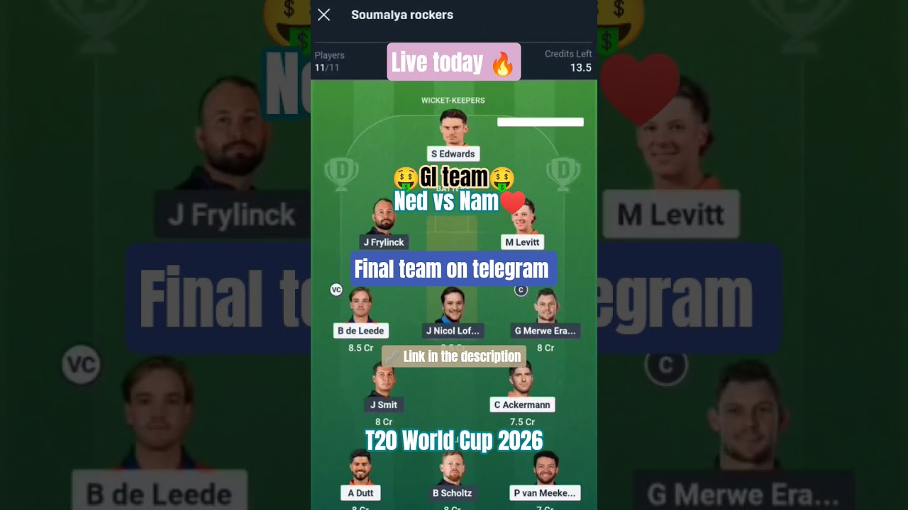 Ned vs Nam T20 World Cup dream 11 prediction||live 2026 