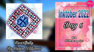 Inktober 2022 Day 6 - Heartfully | Draw with Aryn | Zentangle inspired Art | Water colour background