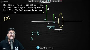The distance between object and its 3 times magnified virtual image as produced by a convex lens is