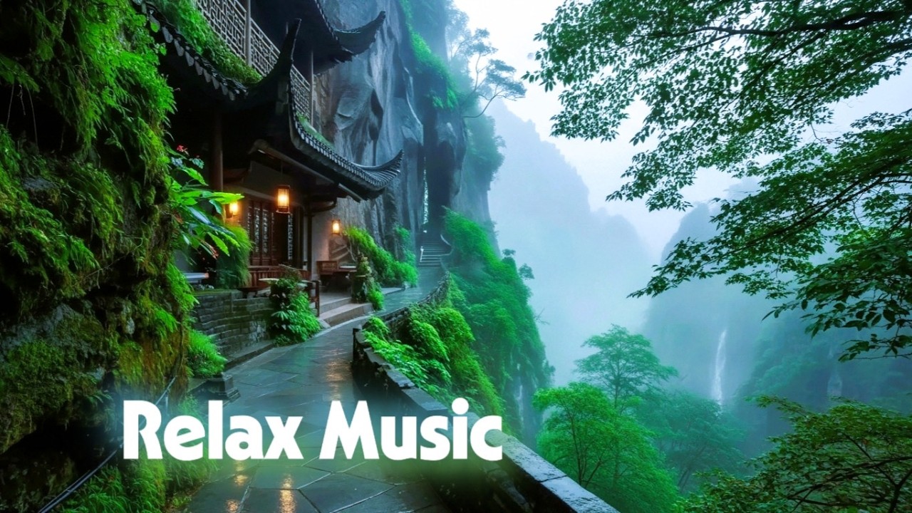 Relaxing Zen Music 🌿 Misty Mountain Temple & Waterfall for Deep Sleep and Stress Relief
