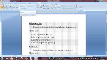 MS Word Ruler GridLines DocumentMap Thumbnails Class18