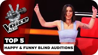 TOP 5 HAPPY \& FUNNY BLIND AUDITIONS | The Voice Kids