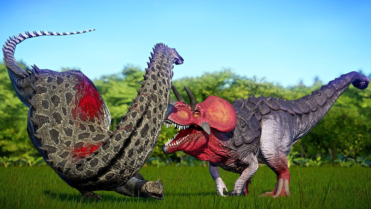 2 Ultimasaurus Hunting Apatosaurus Herd in Grassland Environment