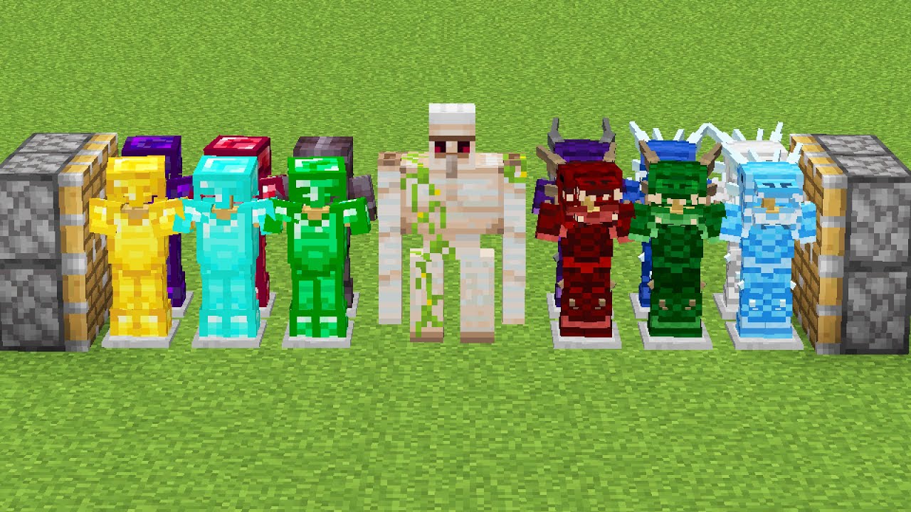 all minecraft armor + iron golem + all dragon armor = ??? - YouTube