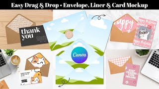 Drag and Drop Card Mockup, Envelope Liner Mockup Demo / Tutorial • Editable Canva Template