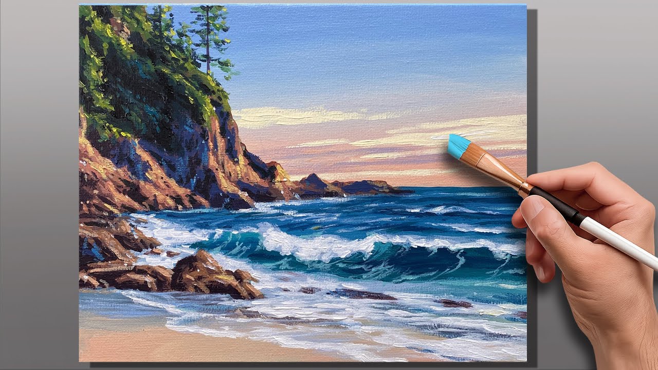 Acrylic Painting "Cliffside Glow" | Seascape Painting