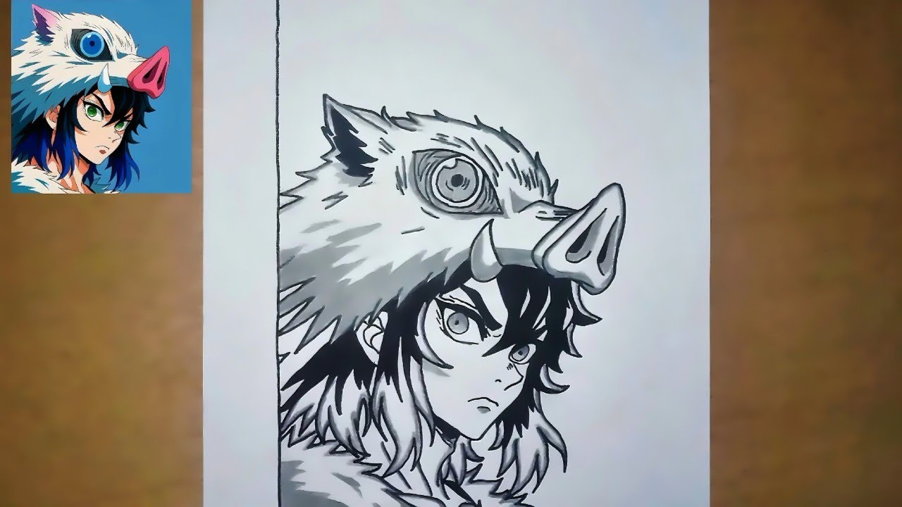 Easy anime drawing | how to draw Inosuke Hashibira form Demon Slayer step by step