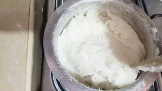 African meal: Ugali, eggs and spinach