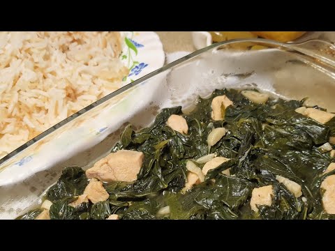 ملوخية خضراء ورق شامية بالدجاج سهلة وسريعة