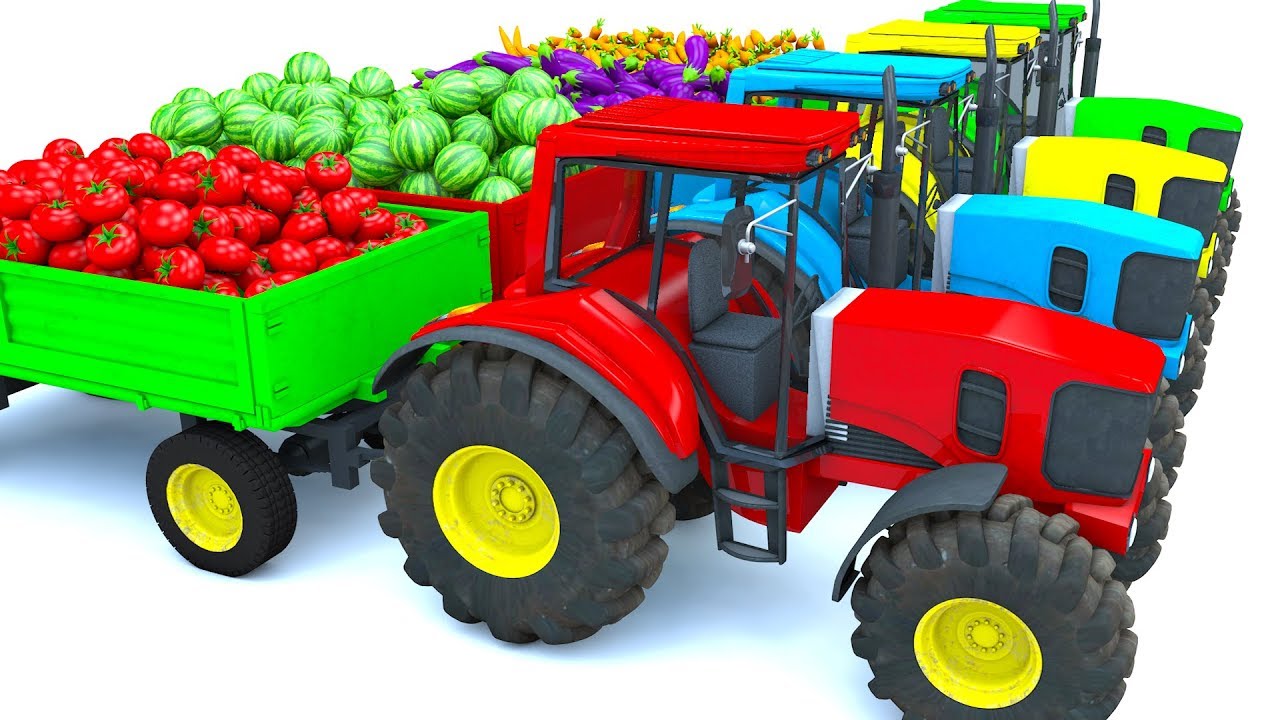 Learn Colors with Farm Tractor, Colorful Tractors