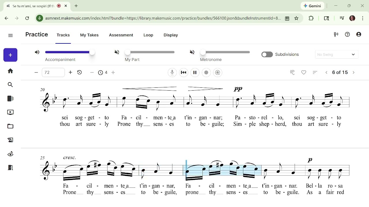 Se tu mami, Pergolesi Med High, WITHOUT Melody