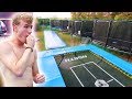 HIS BACKYARD IS SO INSANE ! Trampolines & Airtrack