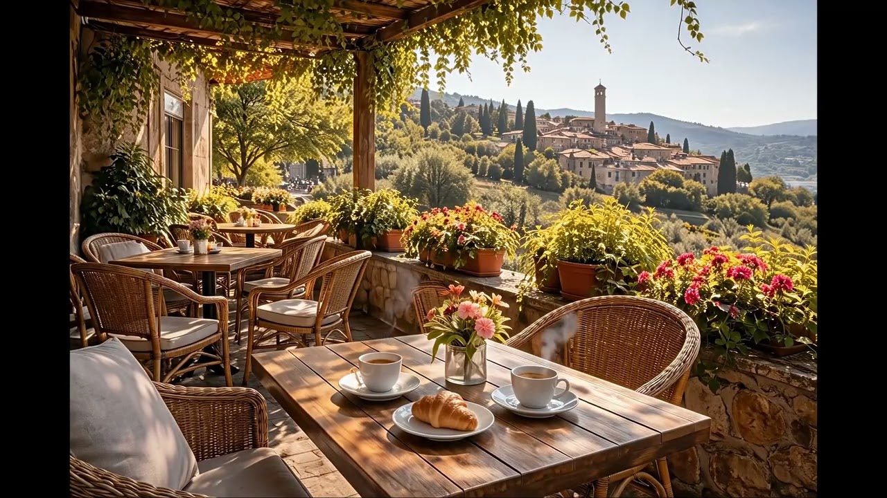 Tuscany Café Ambience ☕ Italian Spring Morning with Nature Sounds
