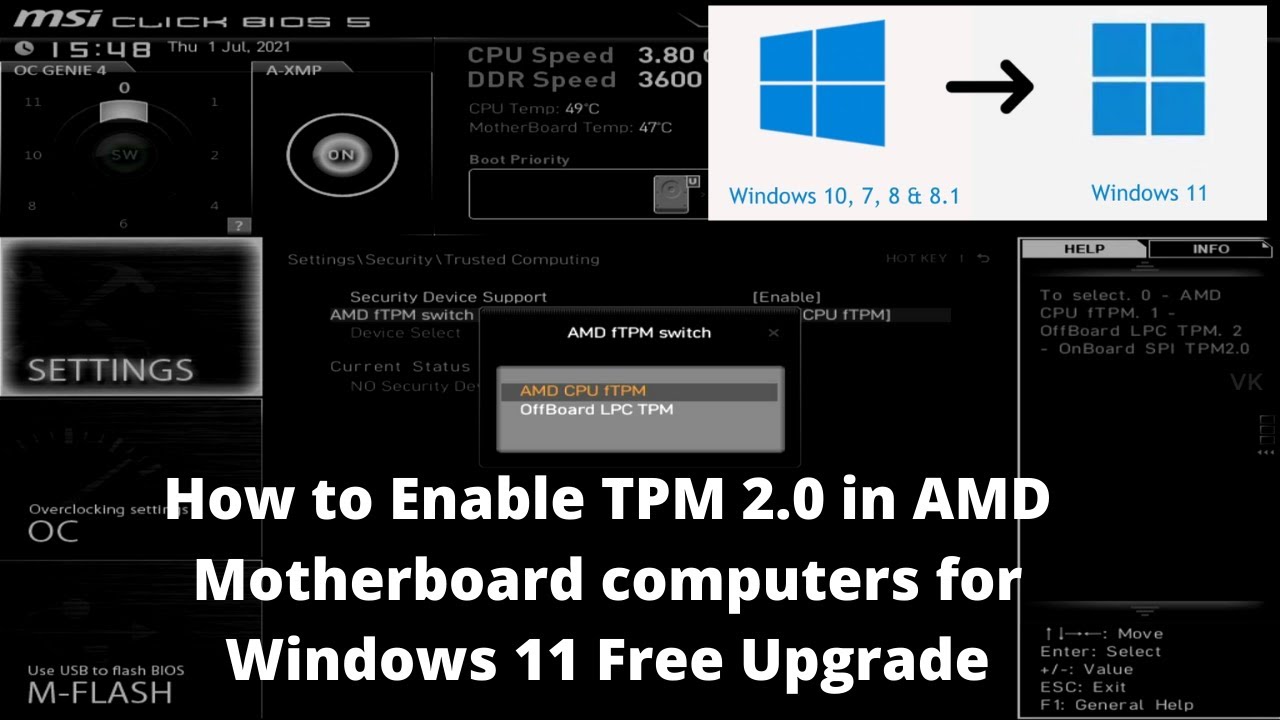 How To Enable Tpm 20 In Amd Motherboard Computers For Windows 11 Free