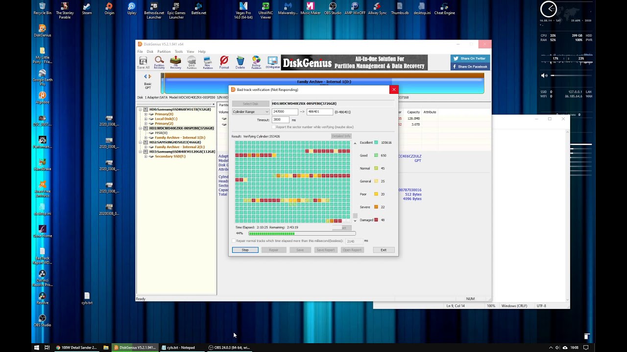 Detecting hard drive errors on Windows 10 in manageable chunks without locking up the PC for hours!