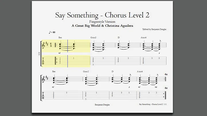 A Great Big World & Christina Aguilera - Say Something (Chorus Level 2 - 80bpm Guitartab)