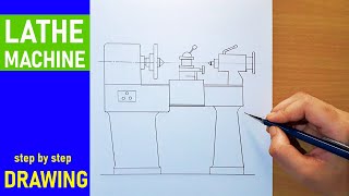 how to draw lathe machine easily | lathe machine drawing | lathe machine diagram drawing