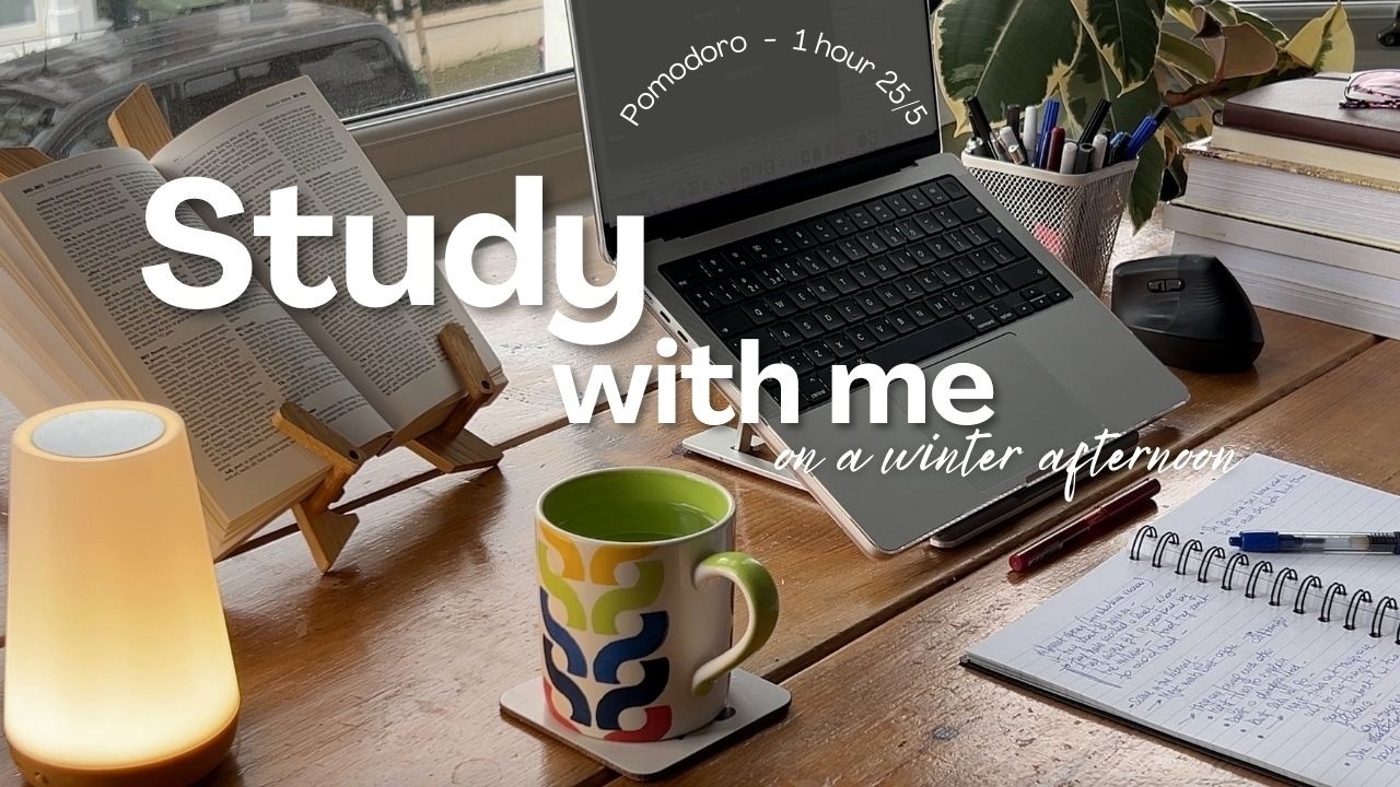 1-HOUR Study with me | ⏰ Pomodoro 25/5 | Ambient sounds  and fire crackling | No music