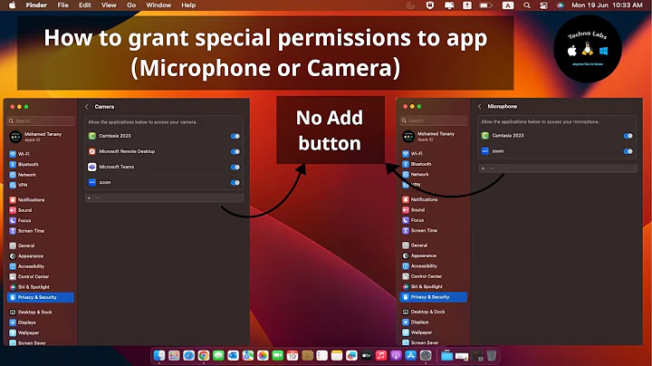 Unable to grant special permissions to apps (Camera or Microphone access to zoom)