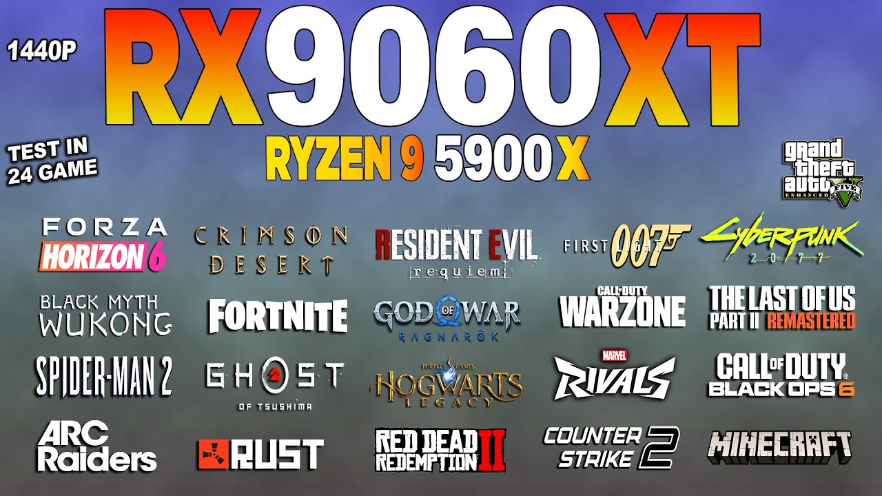 RX 9060 XT + Ryzen 9 5900x - Test in 24 Games 1440p | Current