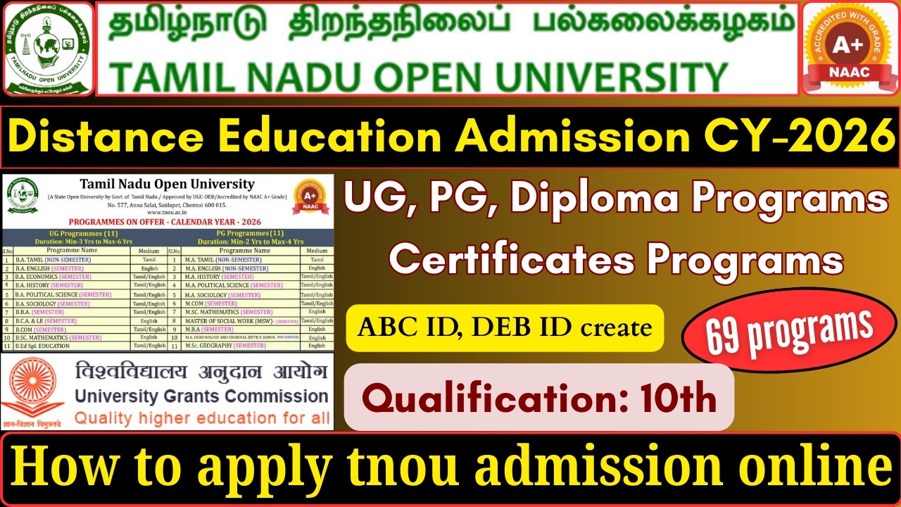how to apply tnou CY-2026 admission tamil | tamilnadu open university CY-2026 admission apply online