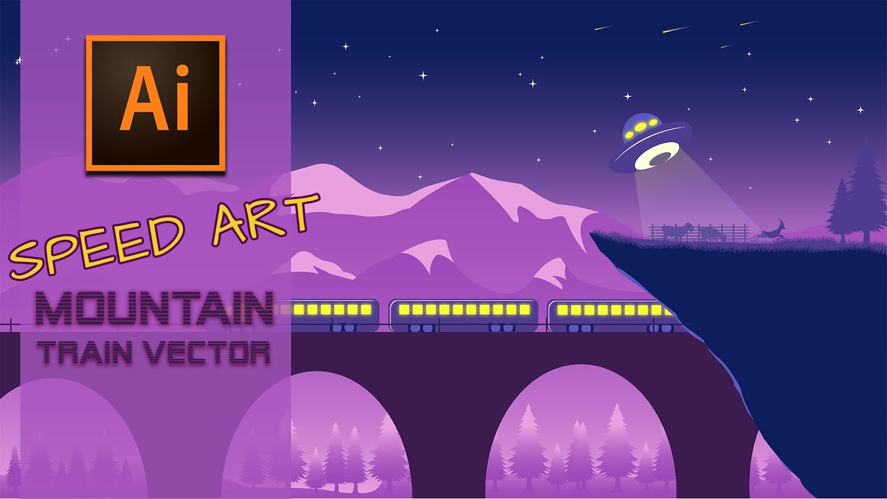 พื้นหลังเวกเตอร์สวยๆ  Update  Mountain Train Vector Background