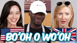 American &amp; British React to When Americans Try British Accents By Chewkz!