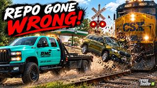 OUR REPO CAR GOT HIT BY A TRAIN IN FARMING SIMULATOR 25!!