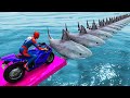 Spiderman aur Shark ka Bridge - Spider-man Motorcycle Stunt Race on Shark Bridge