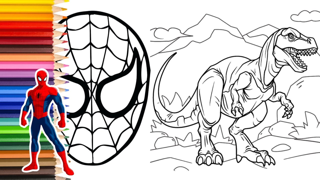 COLORING SPIDERMAN MASK MIX DINOSAUR #dinosaur #spiderman #coloring # ...