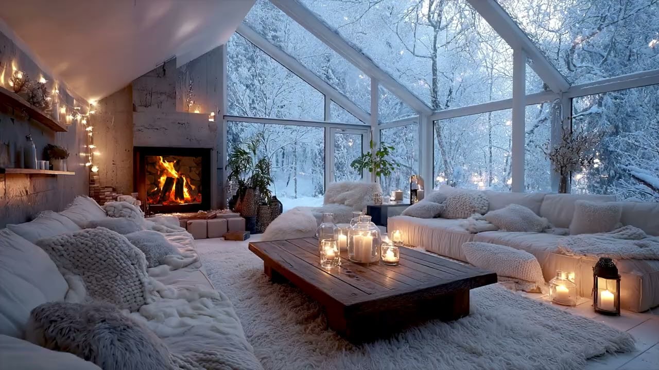 ✨ 3 Hours White Ember Fireplace Ambience | Gentle Snowfall Glow for Deep Relax, Stress Relief