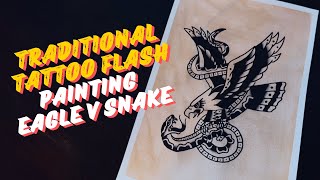 Eagle vs Snake Tattoo Flash with Speedball Nibs | Relaxing Paint Along