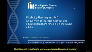 HDSA DISABILITY CHAT: Disability Planning & JHD