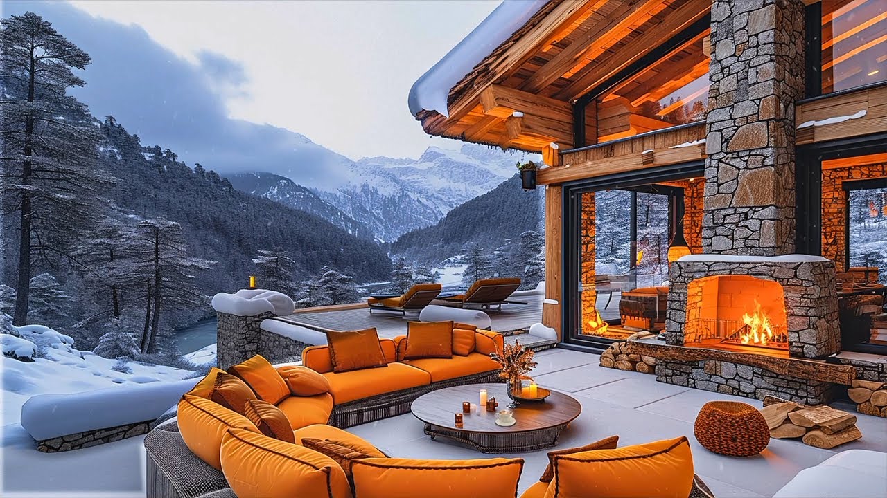 Lakeside Porch Ambience ☕ Winter Morning with Smooth Jazz Music ...